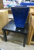 A blue painted Planter, a Coffee Table and a Pedestal