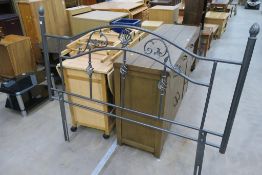 A Melamine Chest, a bedside cabinet & a metal double bed head