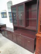 A Reproduction Mahogany Side Cabinet with Illuminated Three Shelf Display Unit