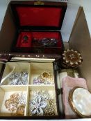 A Box of Costume Jewellery to include Powder Compacts