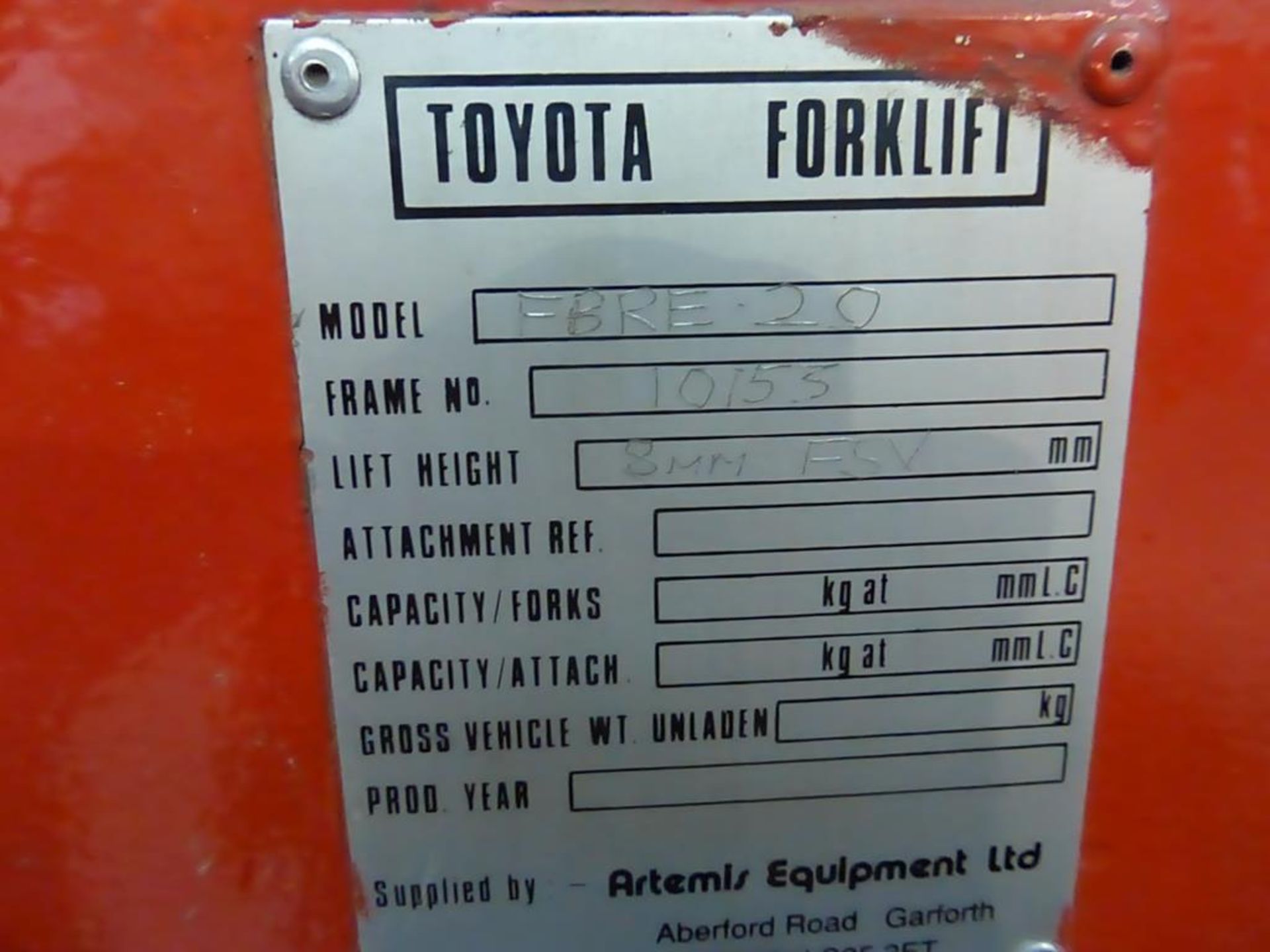 Toyota Model FBRE 20 Battery Electric Reach Truck with Sideshift, Duplex Mast and Charger - Image 3 of 5