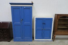 A Tall blue & white painted Pine Cupboard
