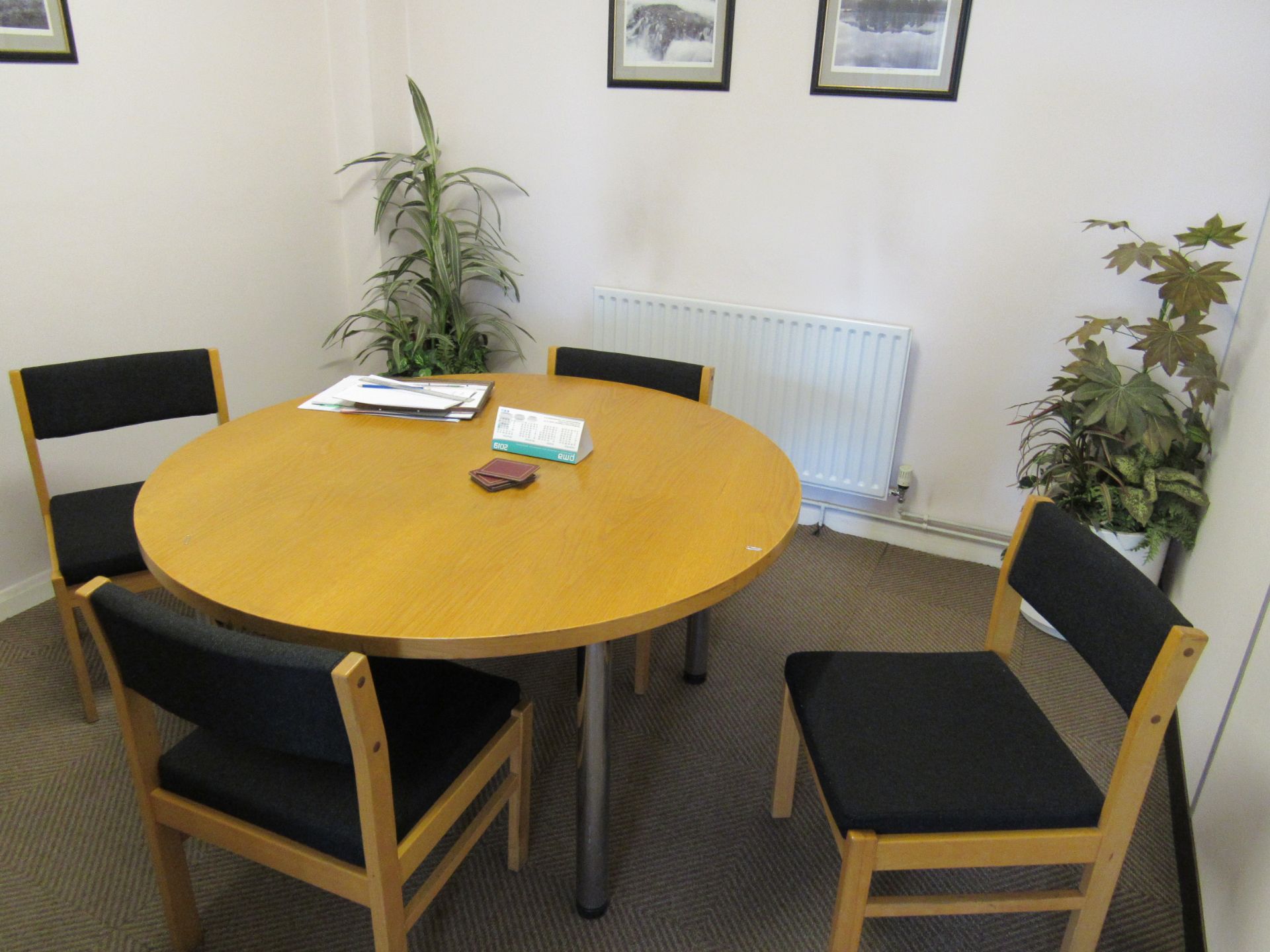 Suite Meeting Room Contents, Round Meeting Table with 4 Chairs and Desk, 2 Artificial Plants - Image 2 of 2