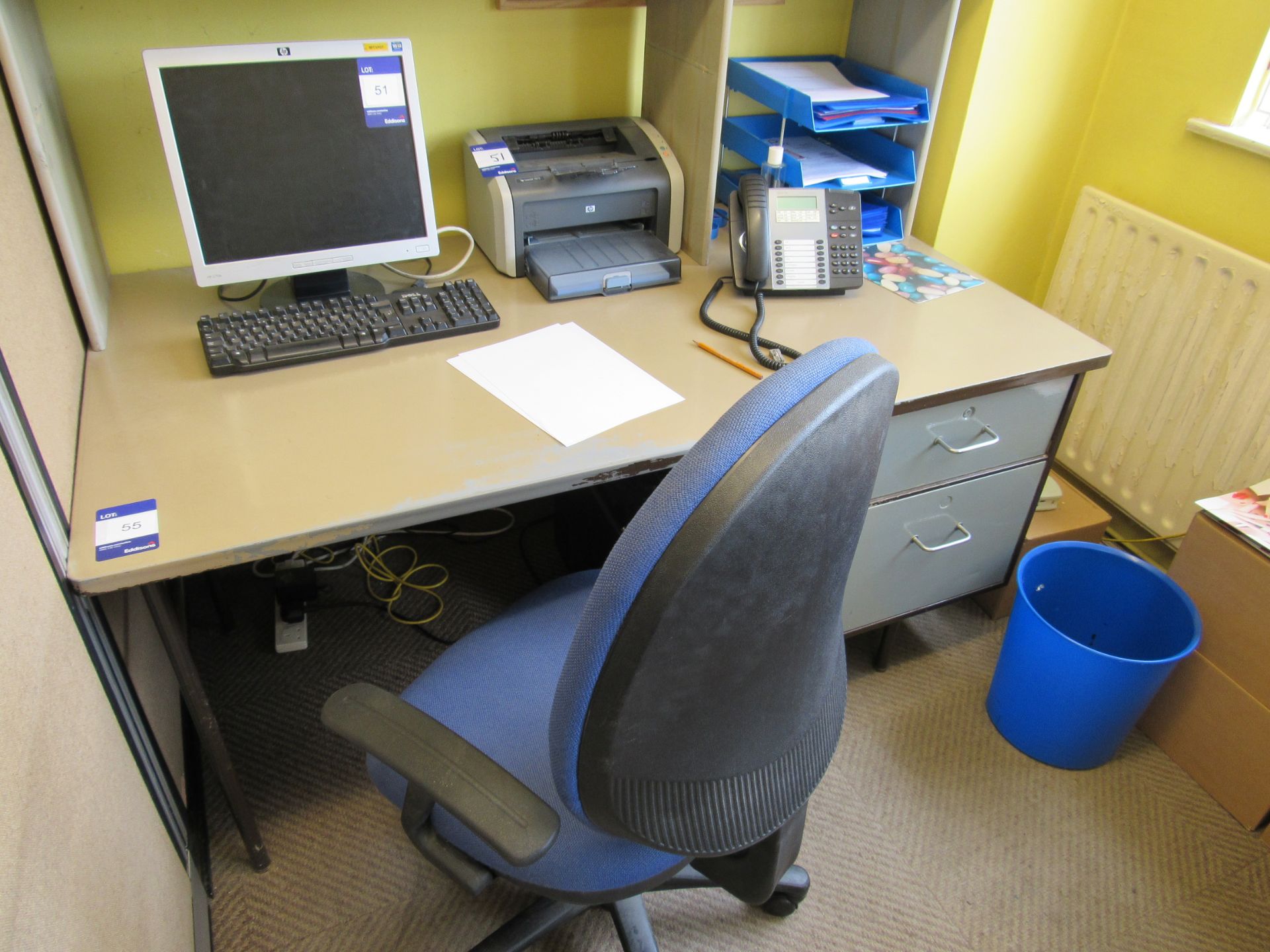 4 Various Metal Formed Desks & 4 Drawer Filing Cabinet