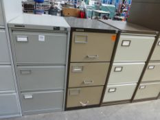 3 x Three Drawer Metal Filing Cabinets