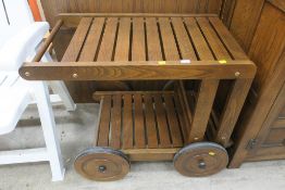 A Slatted Oak Four Wheel Trolley or Dinner Wagon (