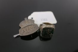 1937 Enamelled Scout Ring together with a Silver A