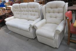 An Off-White Button Back Three Seater Sofa togethe