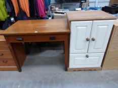 A part painted Pine Cupboard and Office Table