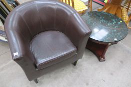 A Dunelm Brown Leather (?) Tub Armchair together w