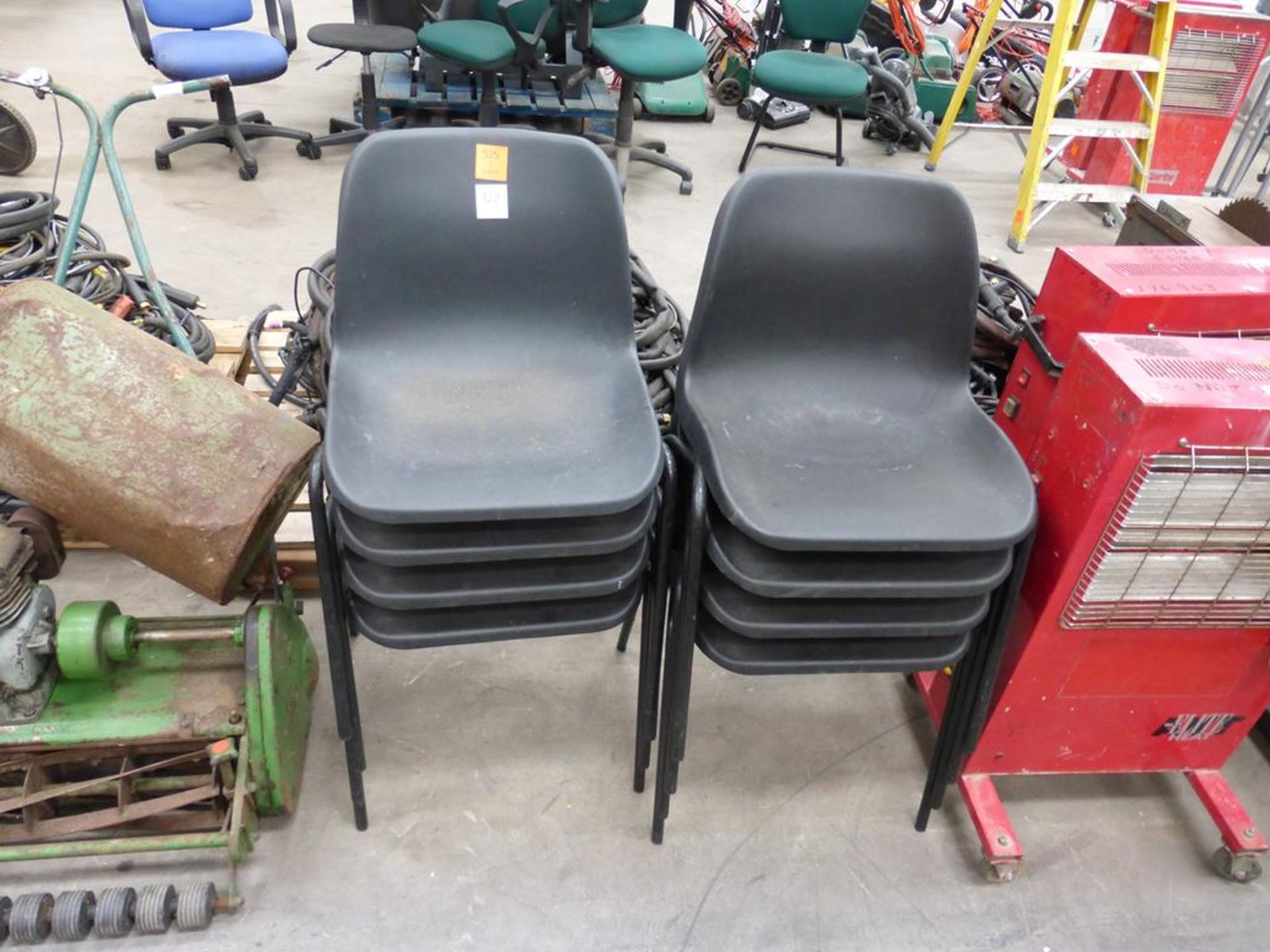 8 x Black Plastic Stackable Chairs