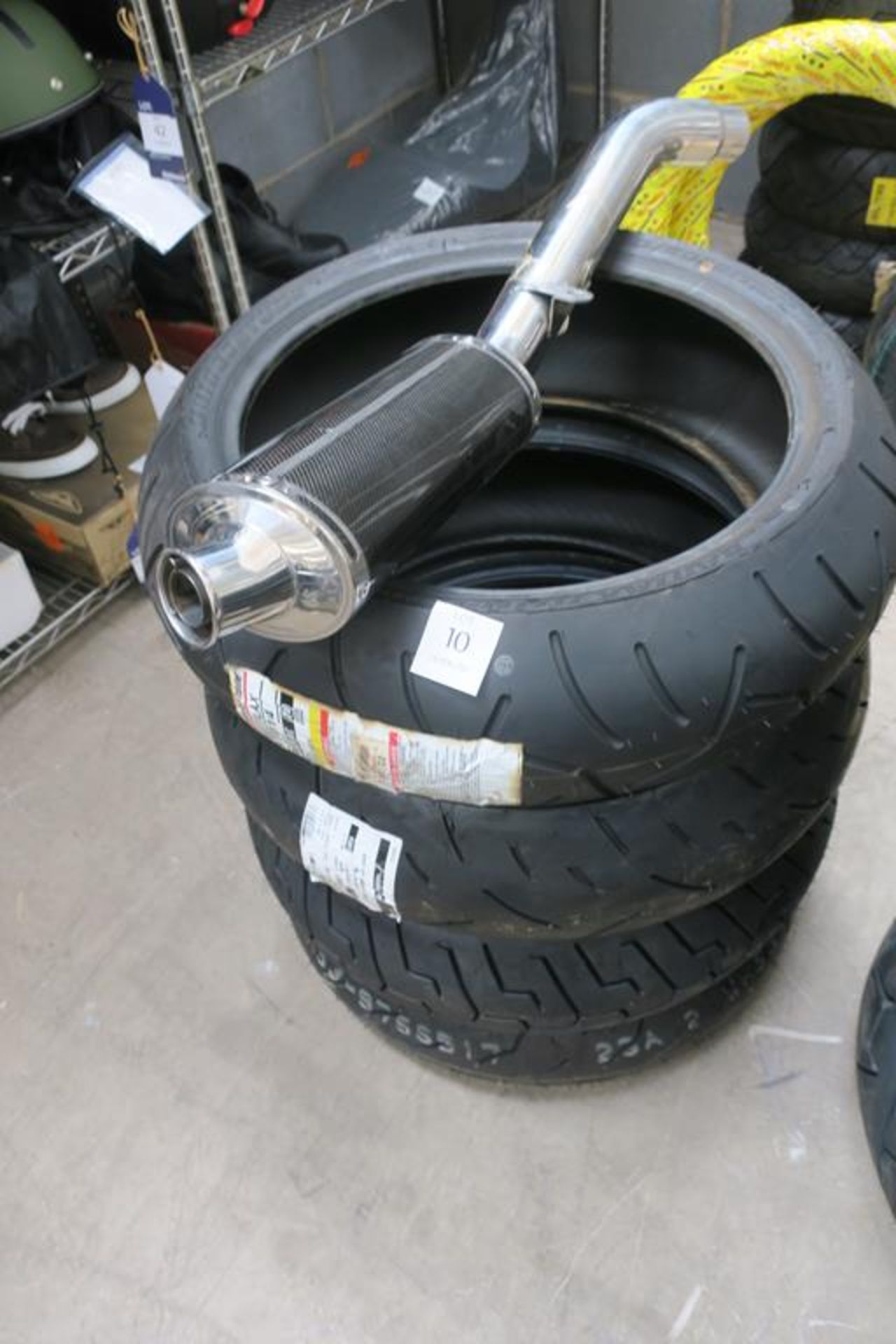 4 Motorbike Tyres (200/50ZR17M/C, 180/55ZR17, 160/70B17, 150/60ZR17M/C) and BOS Performance Carbon F