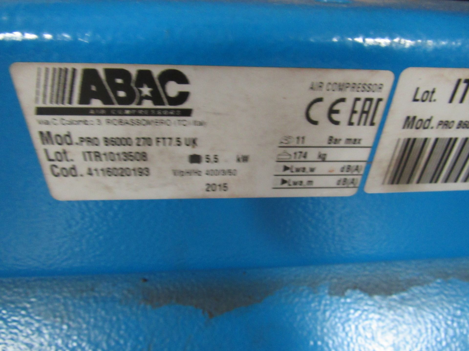 ABAC 270, 7.5HP Receiver Mounted Compressor, 2015 (Spares or Repairs) (Located at Unit 11) - Image 2 of 3