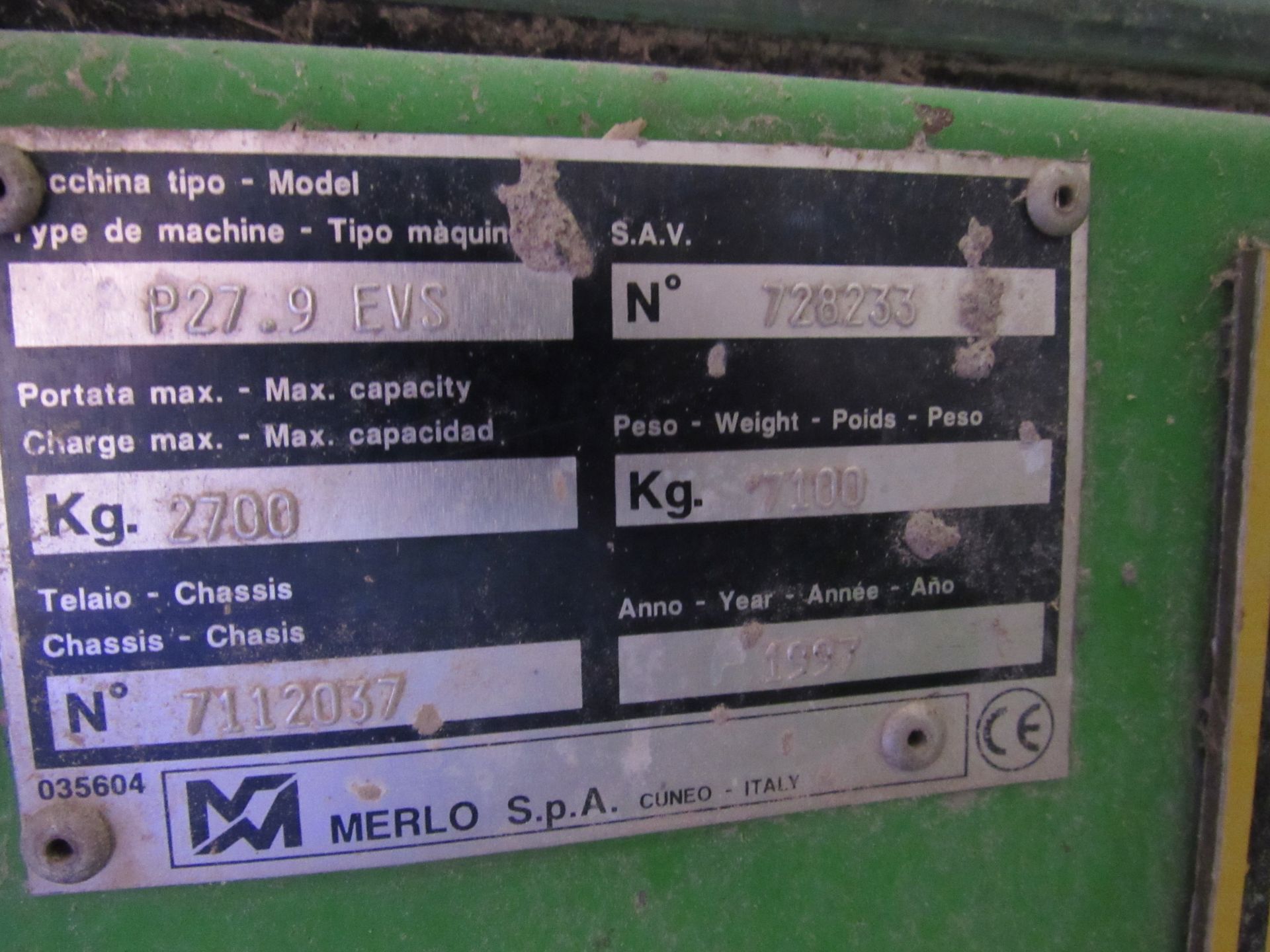 Merlo P27.9 EVS Telescopic Forklift c/w 4 Wheel Steer, 2700kg, Serial Number 728233, 1997, Hrs clock - Image 6 of 11