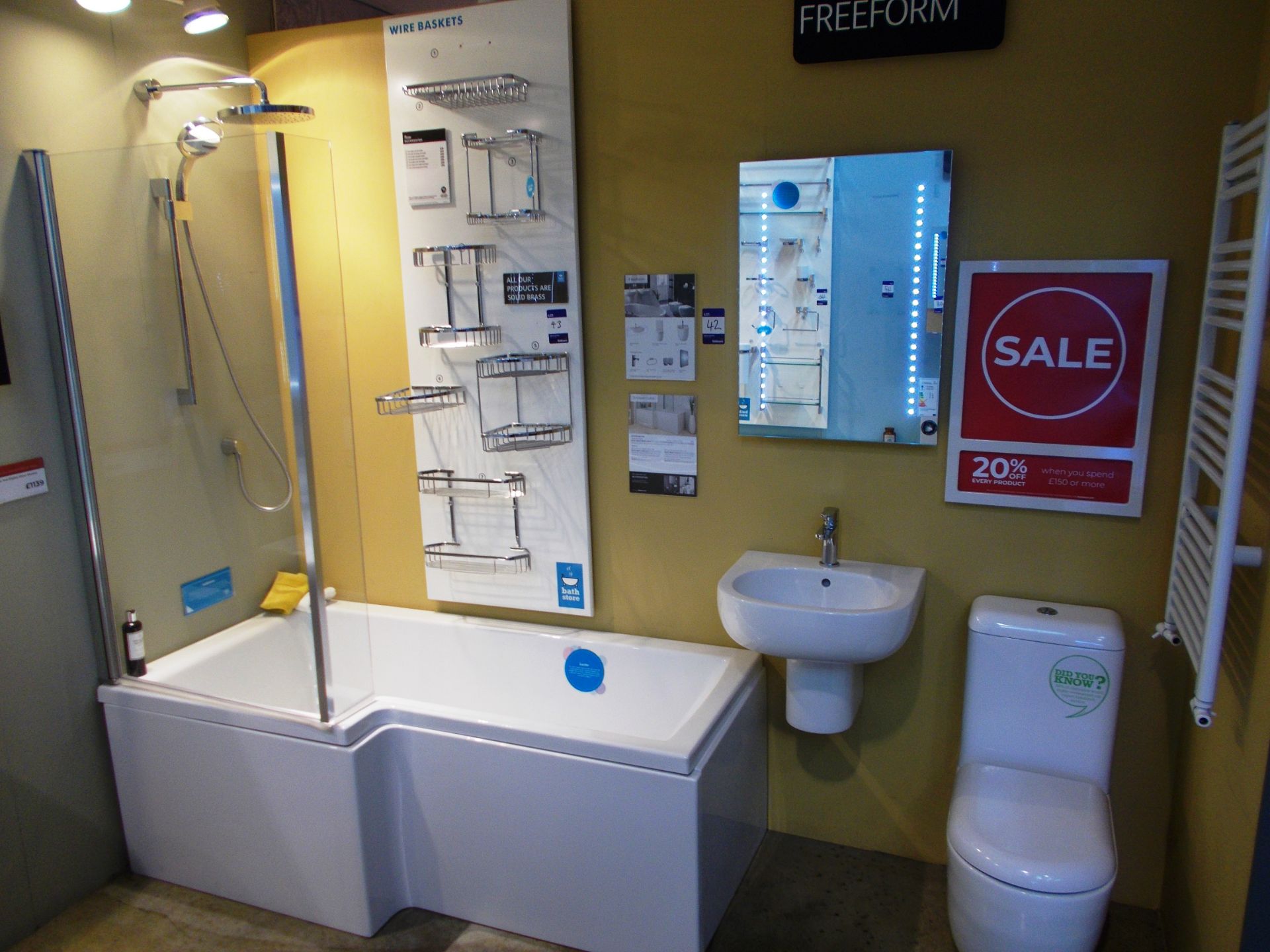 Showercube 1700 bath, with chrome shower head, radiator, toilet and sink. RRP £800