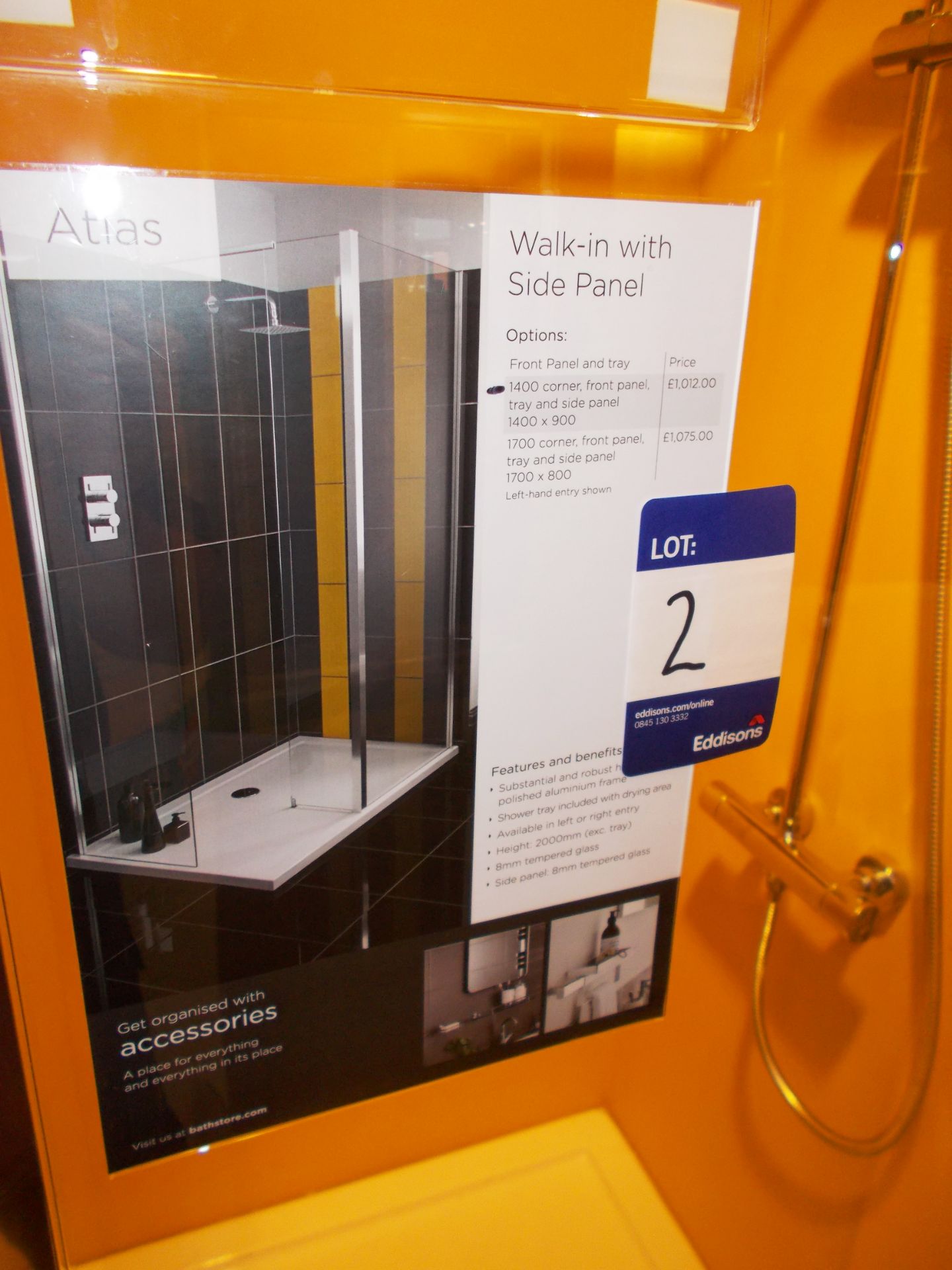 Atlas walk-in shower cubicle, with side panel, 1400 corner, front panel, tray and side panel 1400 - Image 3 of 3