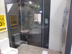 Playtime 1200 walk-in shower cubicle including built in shower head, Playtime wet room tray, and