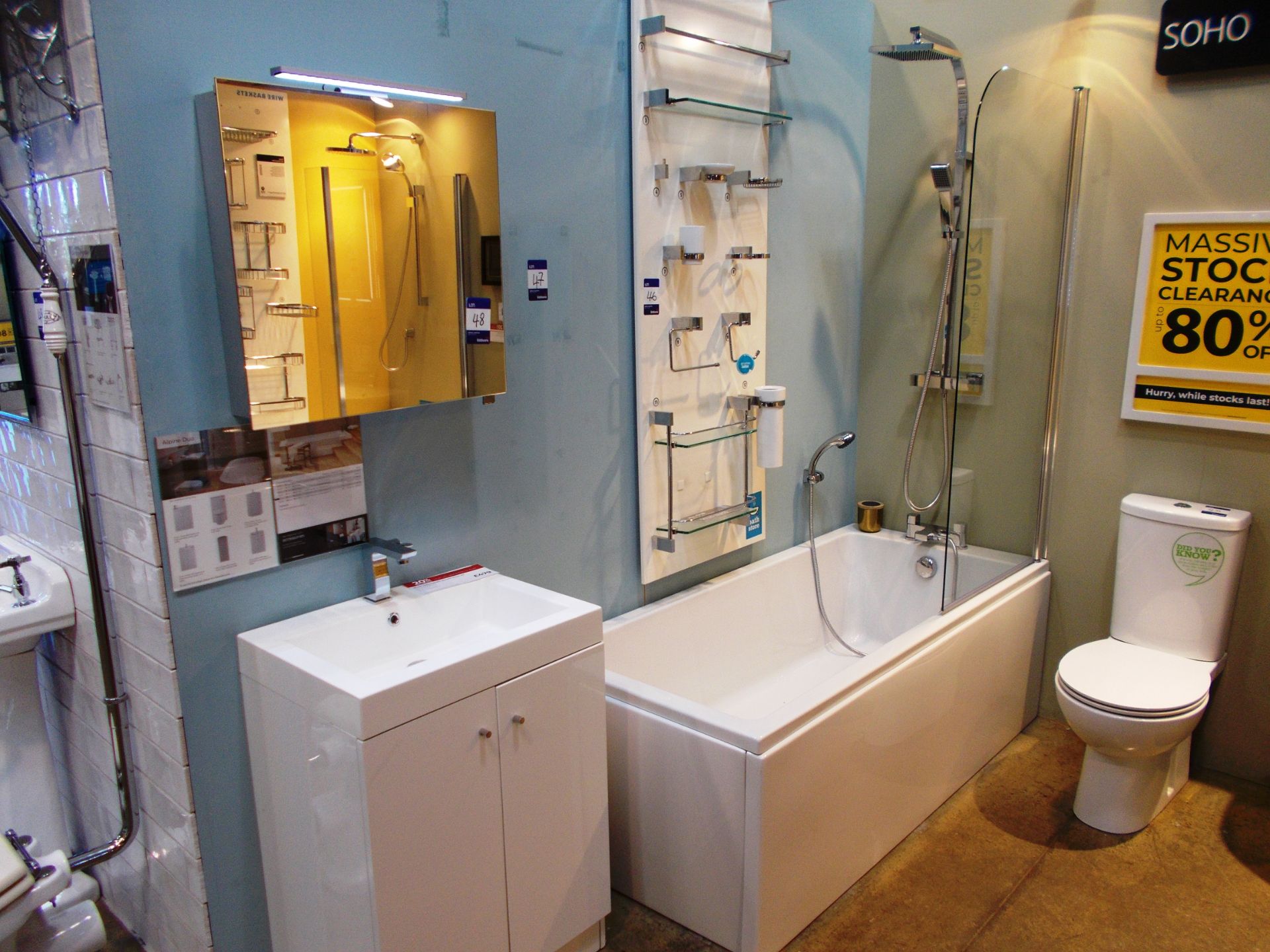 Pool 1700 bath unit, with chrome shower head, Alpine Unit basin and vanity unit. RRP £1,700