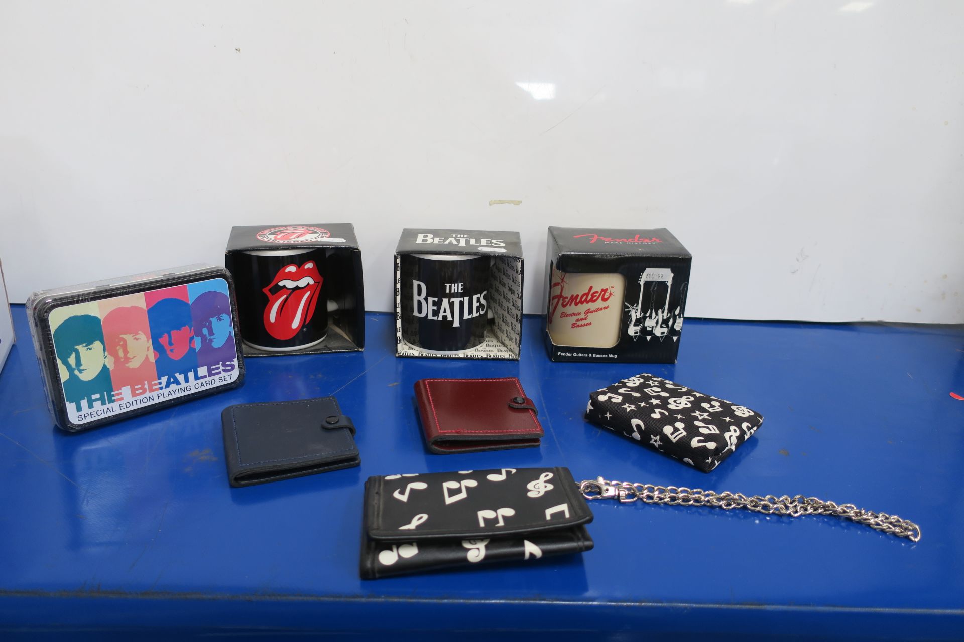 Beatles Logo Mug, 2 X Beatles Playing Cards in Tin, 3 X Coin Pouch - Notes, Rolling Stones Mug, 2 X