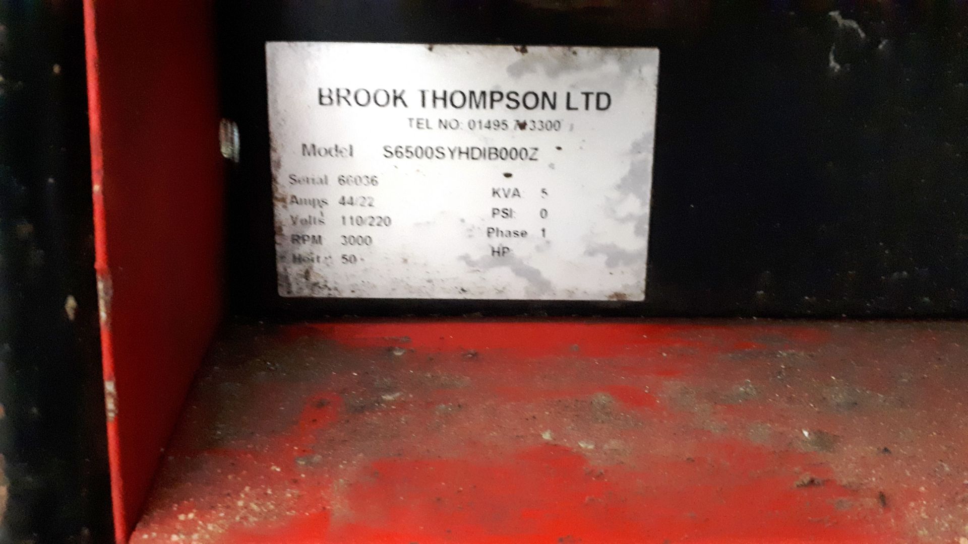 Brook Thompson S6500SYHDIB000Z Portable Generator, - Image 2 of 2