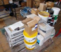 Quantity of mixed item to pallet, inc. Tile Cutter, Quantity Assorted Paint, Tile Adhesive, Fence
