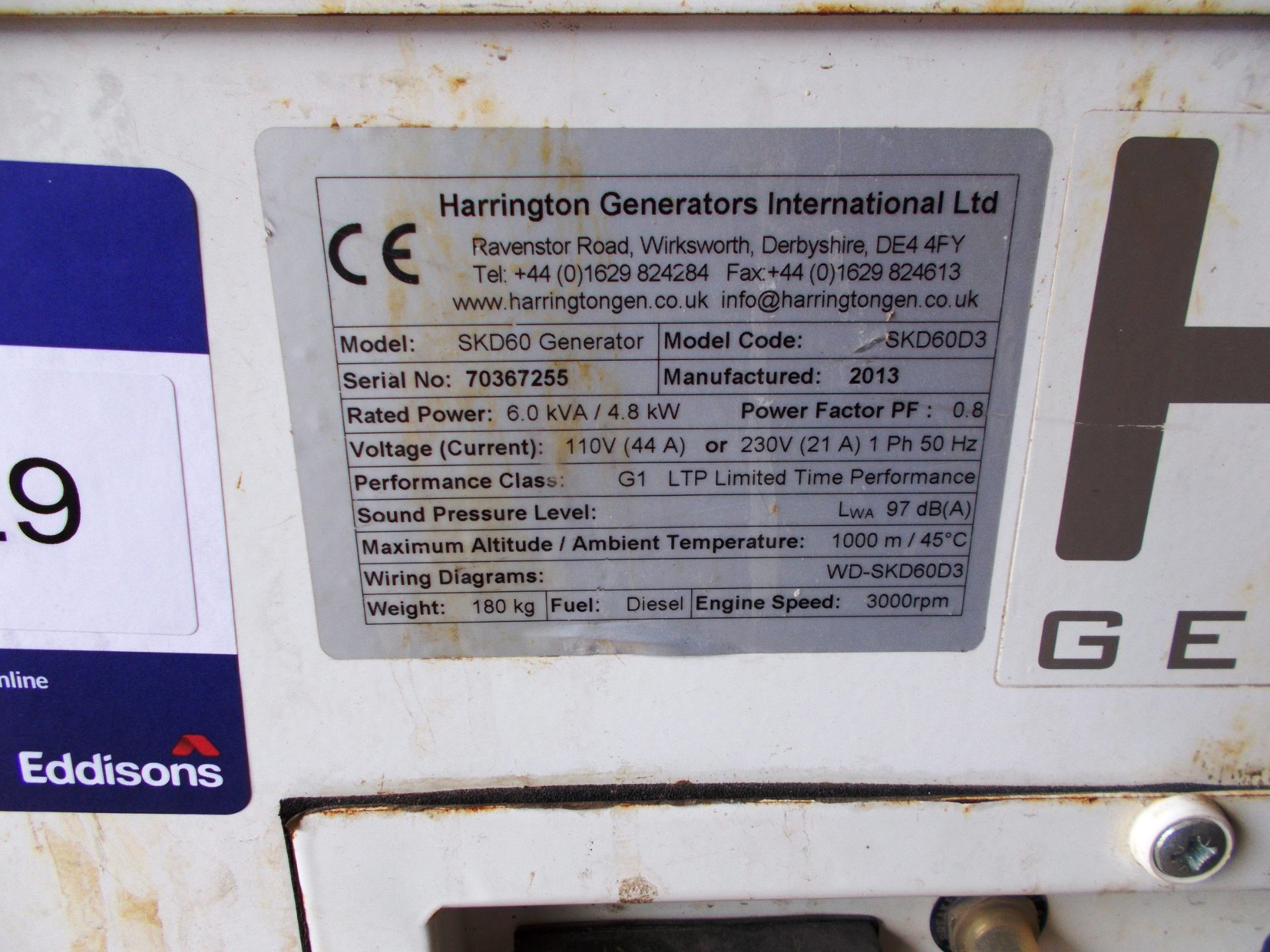 HG1 SKD60 Mobile Generator, Serial Number 70367255, Year 2013 - Image 3 of 3