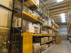 8 Bays Link 51H Pallet Racking, 9 End Frames 72 2.7m Cross Beams and Quantity Boarded Shelving