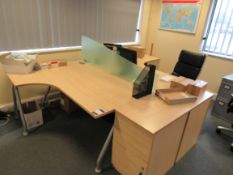 Left Hand and Right Hand Maple Effect Desks 1600x1170mm with 3 3 Drawer Desk High Pedestals and 2