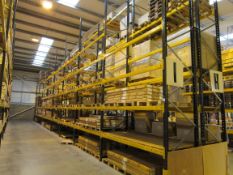 8 Bays Link 51H Pallet Racking, 9 End Frames 74 2.7m Cross Beams and Quantity Boarded Shelving