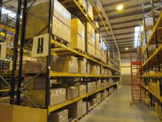 8 Bays Link 51H Pallet Racking, 9 End Frames 74 2.7m Cross Beams and Quantity Boarded Shelving