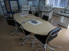 Maple Effect 2 Part Boardroom Table 3.51mx1.17m with 8 Luxy Chrome & Leather Effect Chairs