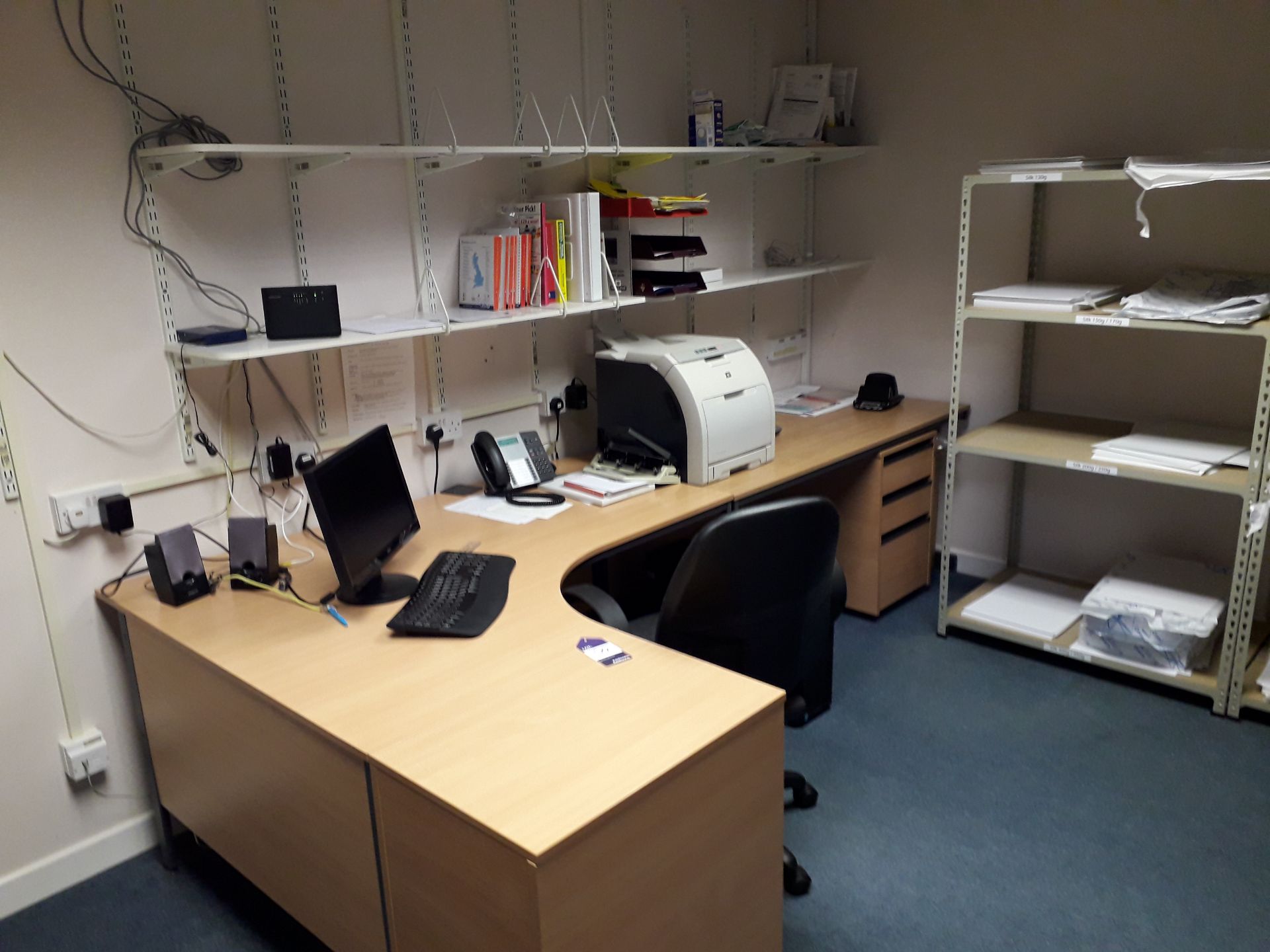 Contents of Office, 2 x Desks, 2 x Pedestals, 1 X HP Colour Laserjet 2700 Printer, 1 x Brother