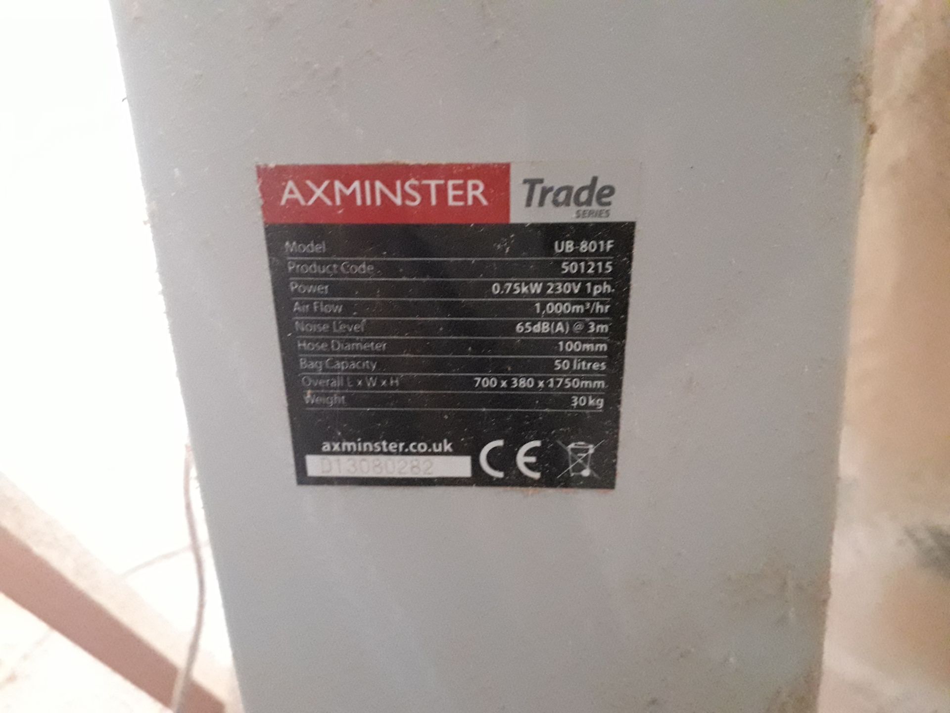 Axminster UB801F Single Bag Dust Extractor Serial Number 013080262 - Image 3 of 3