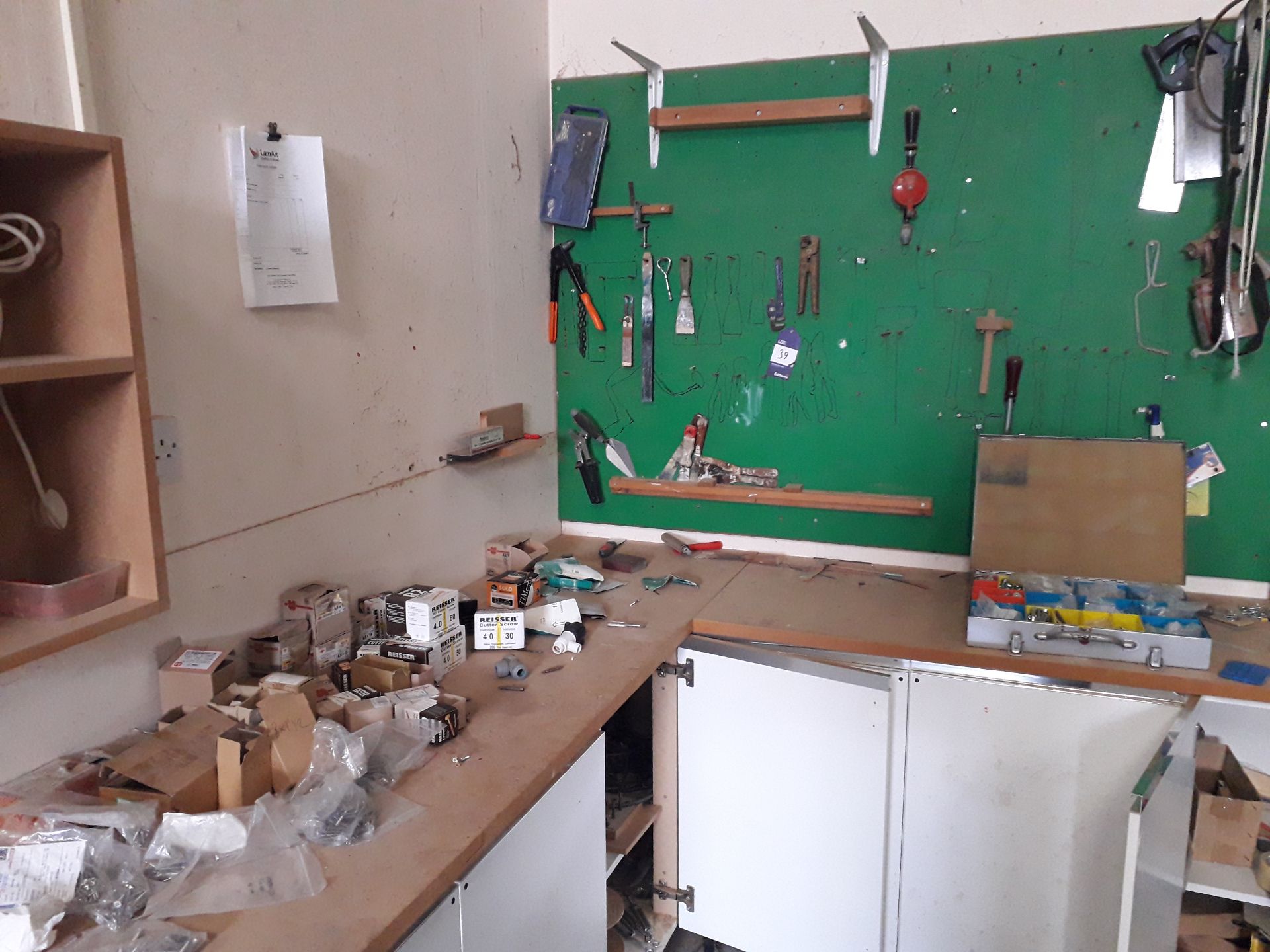 Contents of Wall and Cupboards to include Quantity of Screws, Pins, Drill Bits, Fixings