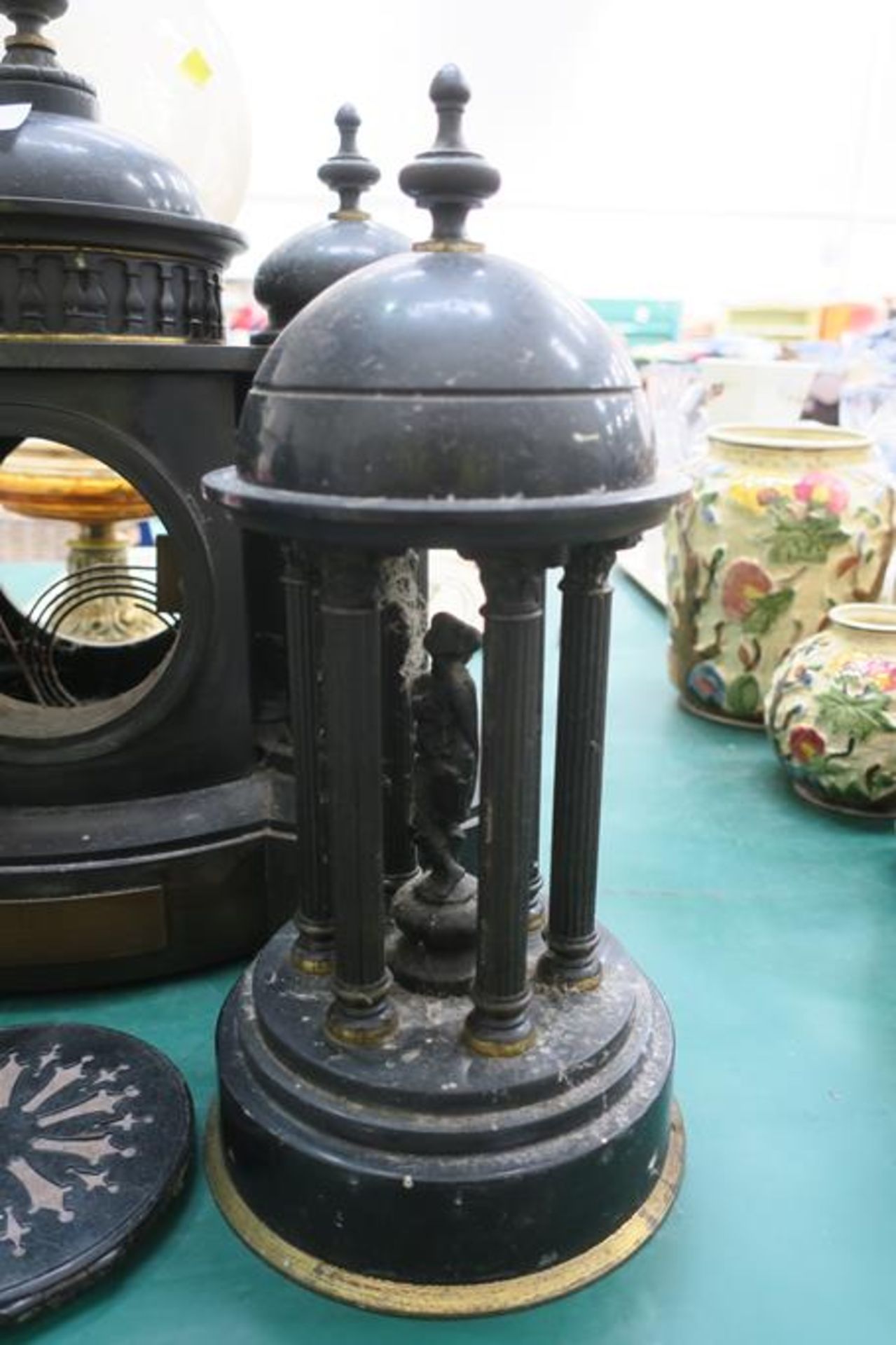 A Victorian black slate part Clock Garniture - Image 3 of 6