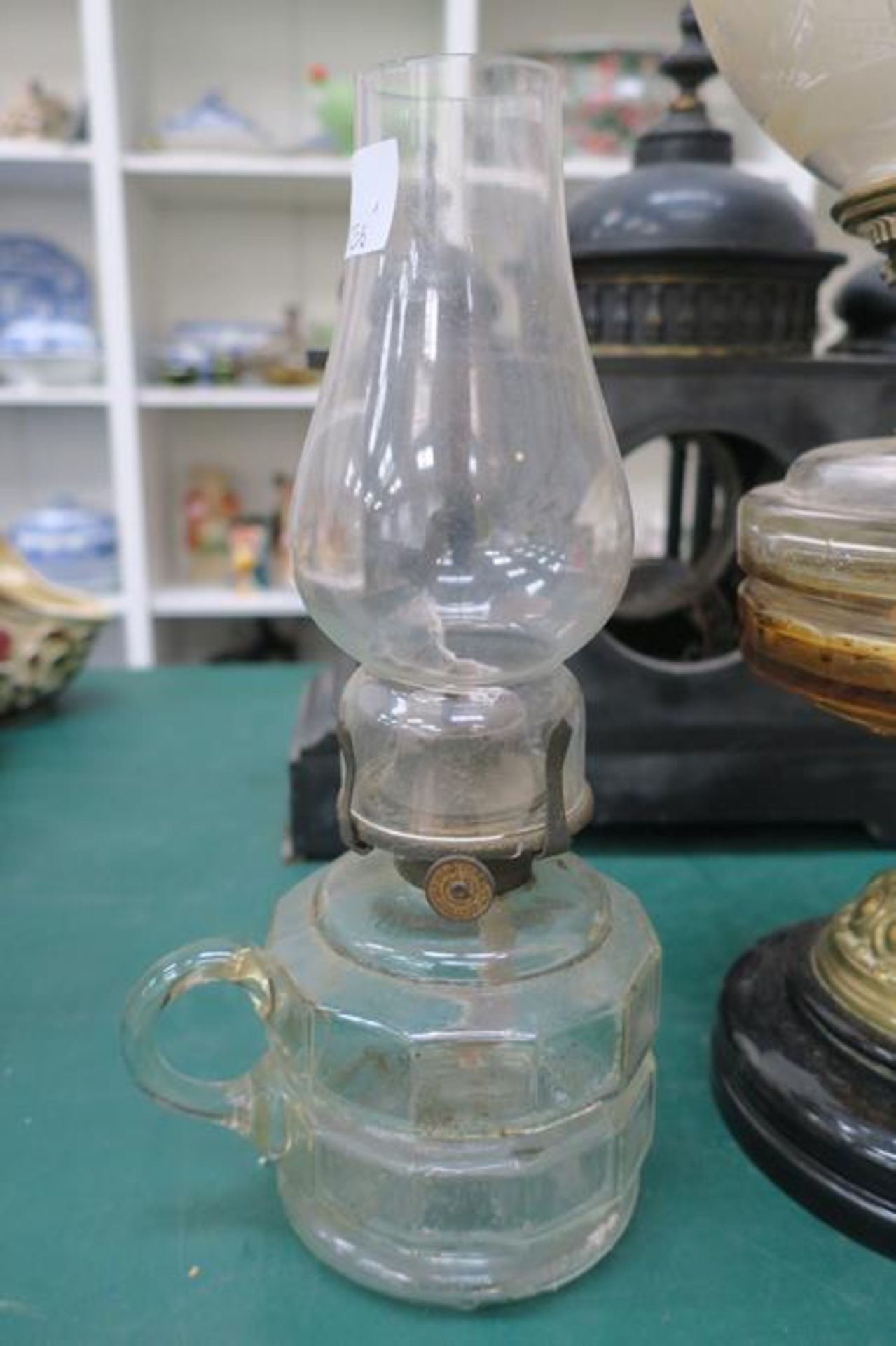 A Brass and Glass Oil Lamp with Shade and Chimney - Image 2 of 3