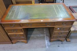 A Reproduction Yew wood (?) Pedestal Desk