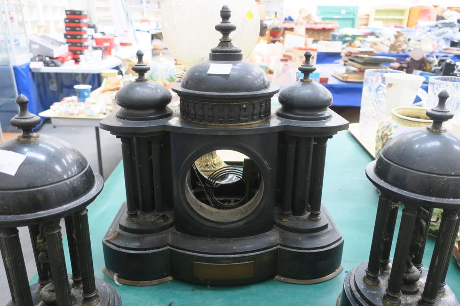 A Victorian black slate part Clock Garniture - Image 4 of 6