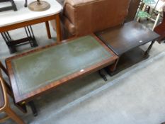 Mahogany and Leather Top Drop Leaf Coffee Table, a