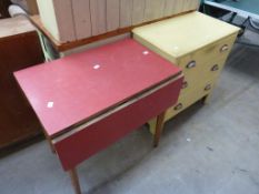 A Red Formica Table together with a Painted Pine C