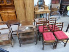 Four Ladder Back Dining Chairs, Tea Trolleys, Stan