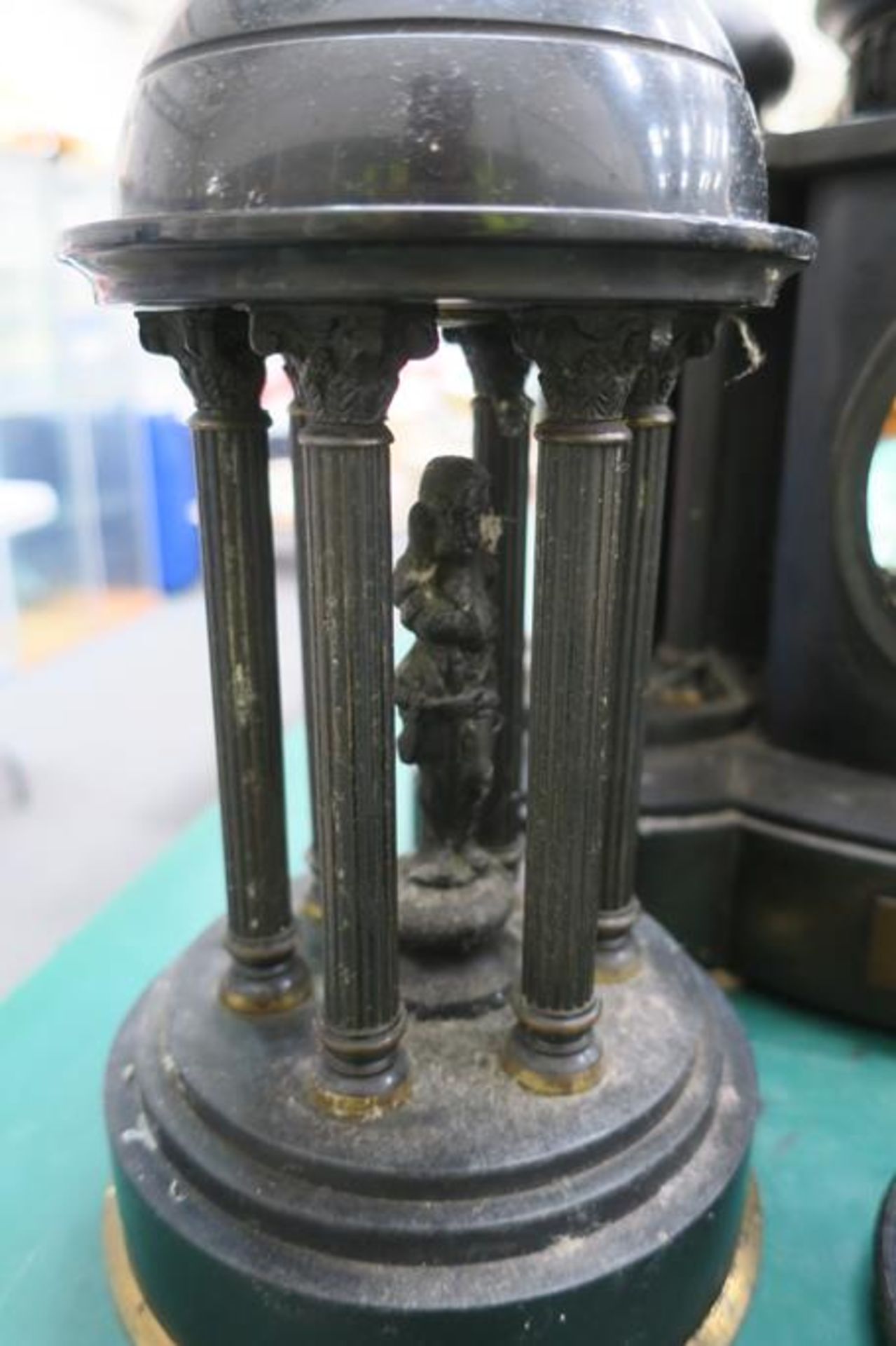 A Victorian black slate part Clock Garniture - Image 2 of 6