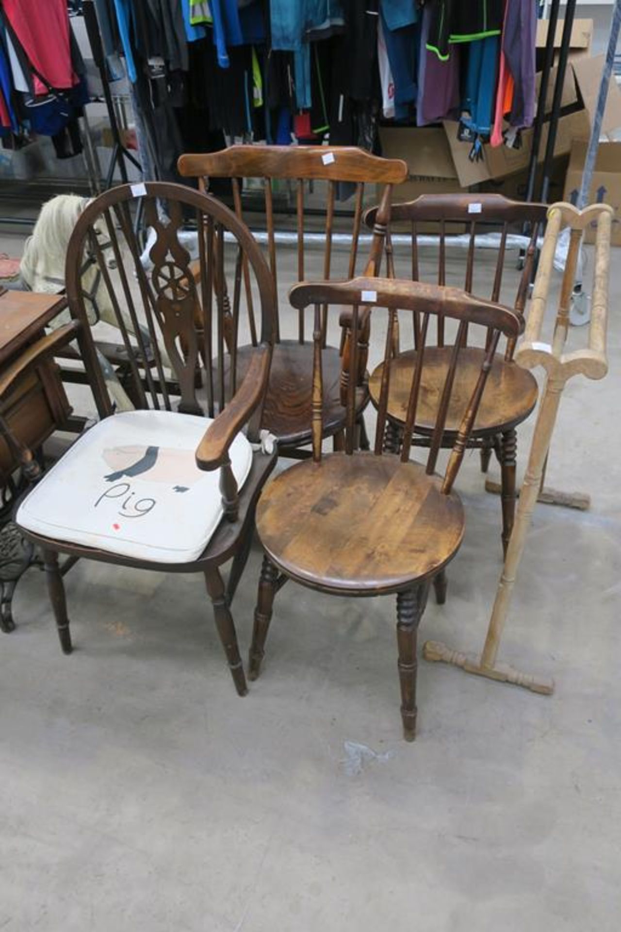 A Wheelback Carver Chair, three similar Spindlebac