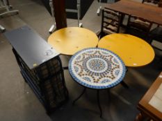 A Pair of Yellow Melamine Top Tables, Mosaic Top I