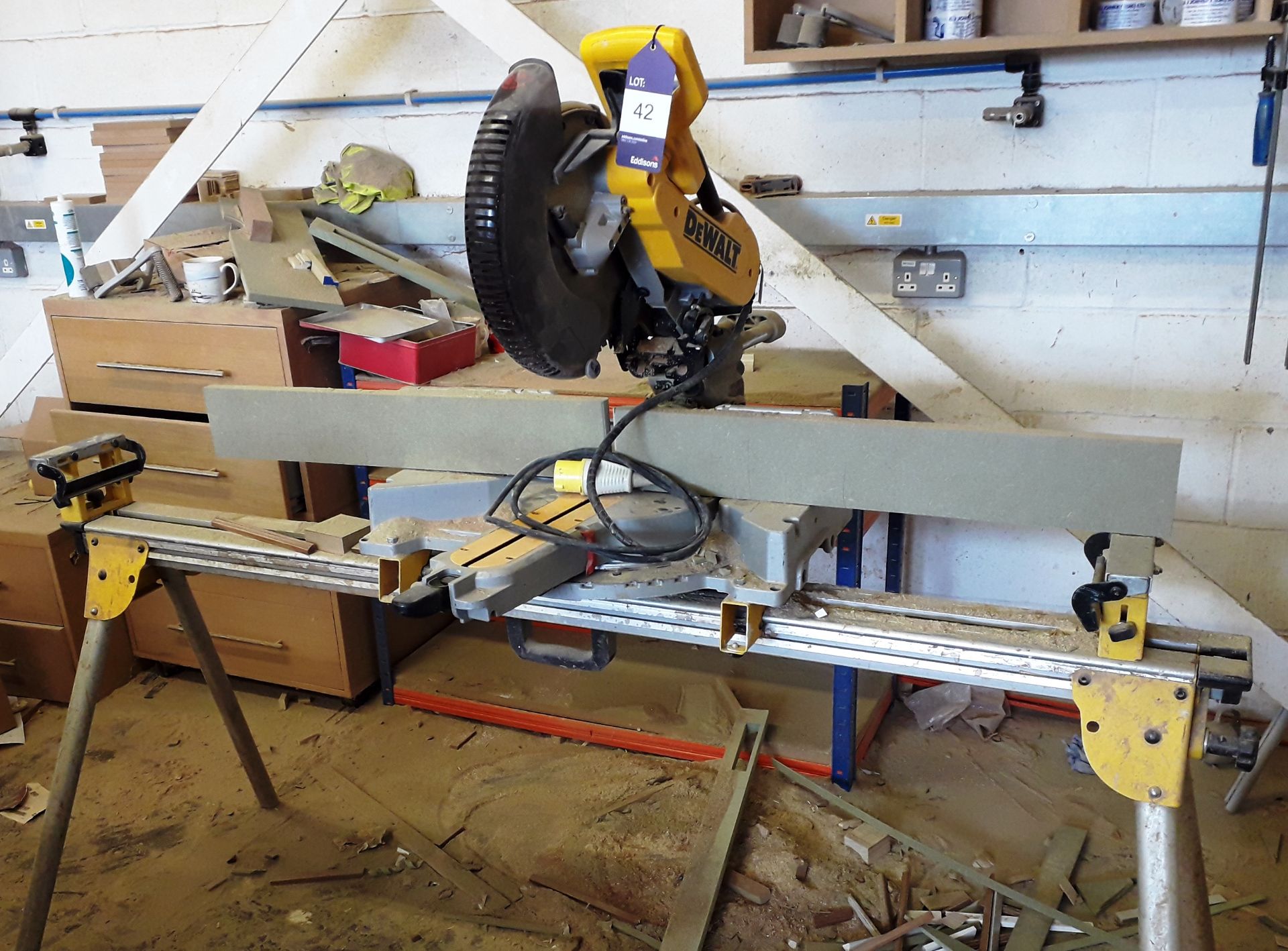 Dewalt DW718LX Mitre Saw on saw stand