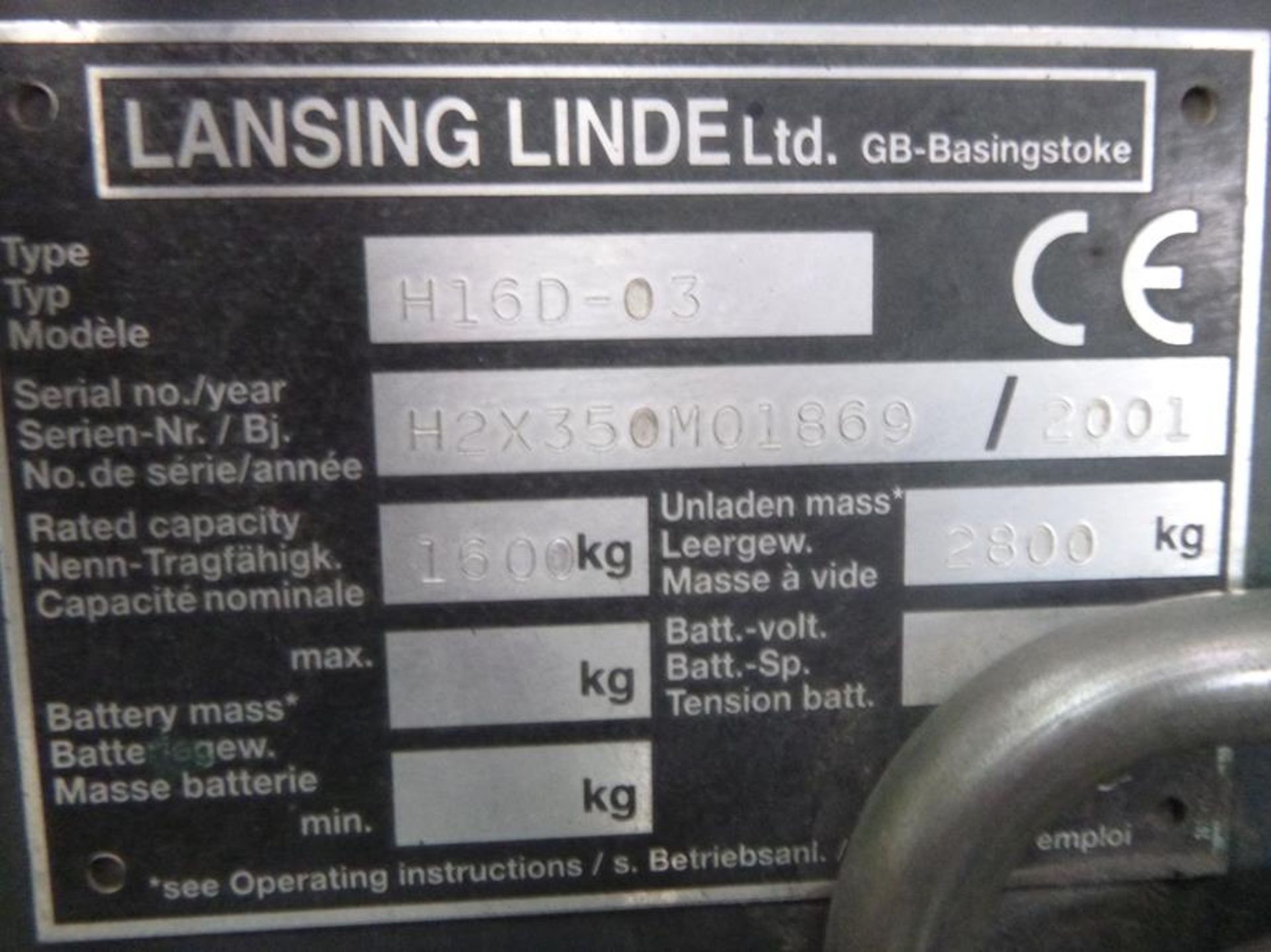 Lansing Linde H16 1600Kg Diesel Forklift with Cam Rotator - Image 8 of 11