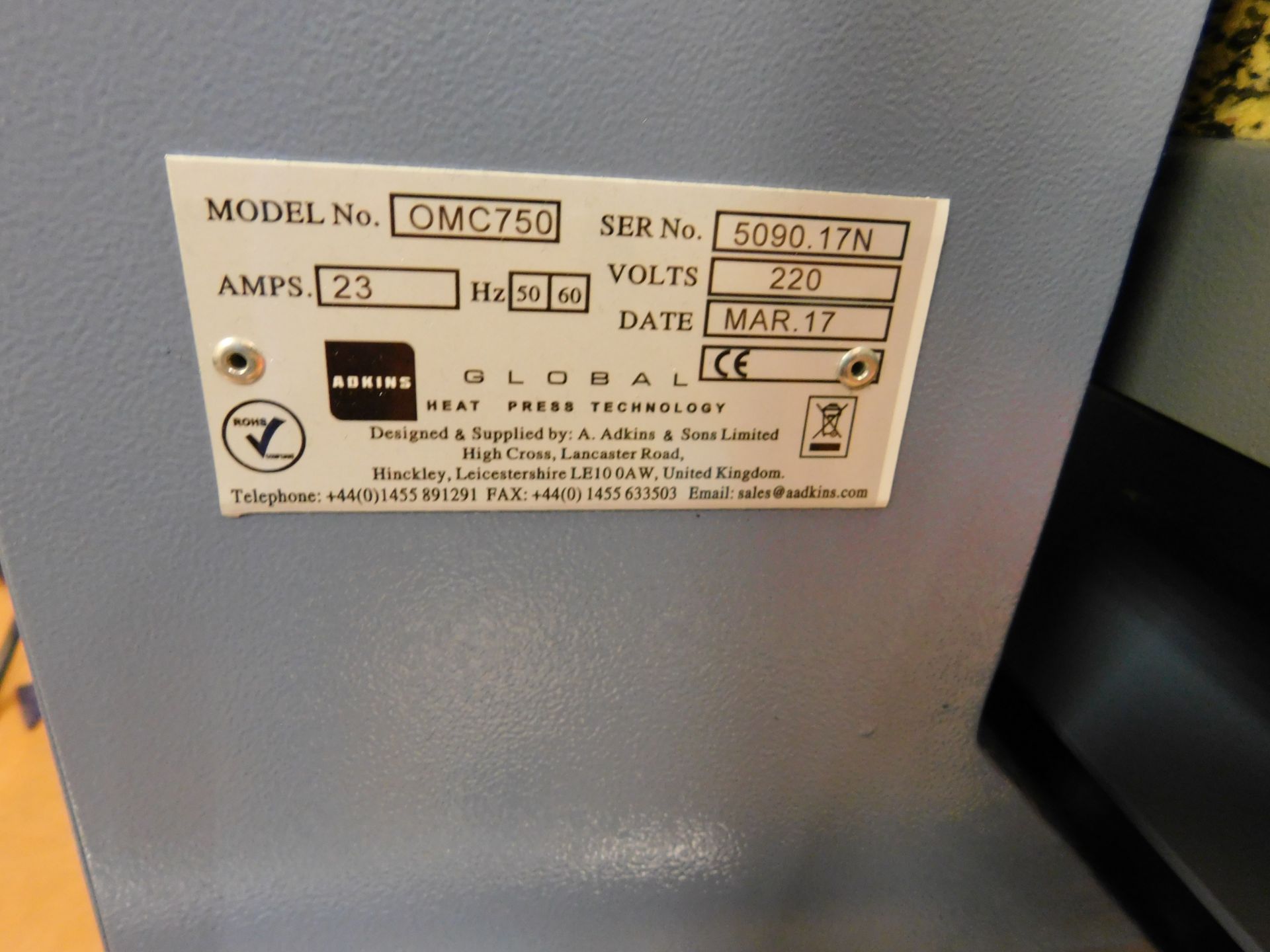 Adkins ONC750 heat press, Serial Number 509017N, Year 2017 (sold subject to approval by the finance - Image 4 of 4