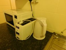 George microwave, Phillips toaster, and Russell Hobbs kettle