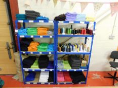 3 x Racks, and contents, to include a quantity of fabrics, cotton reels