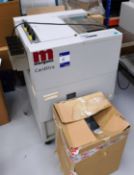 Morgana CardXtra Auto Cutter CT620Exa, Serial Number 620E111394R, with a box of plastic card boxes